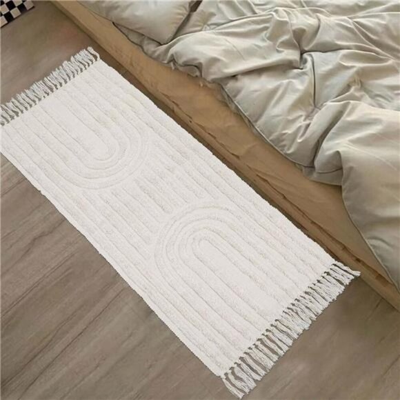 Boho Kitchen Runner Rug 2'x4' Cotton Laundry Room Rug Beige Rainbow Rug - Picture 4 of 7